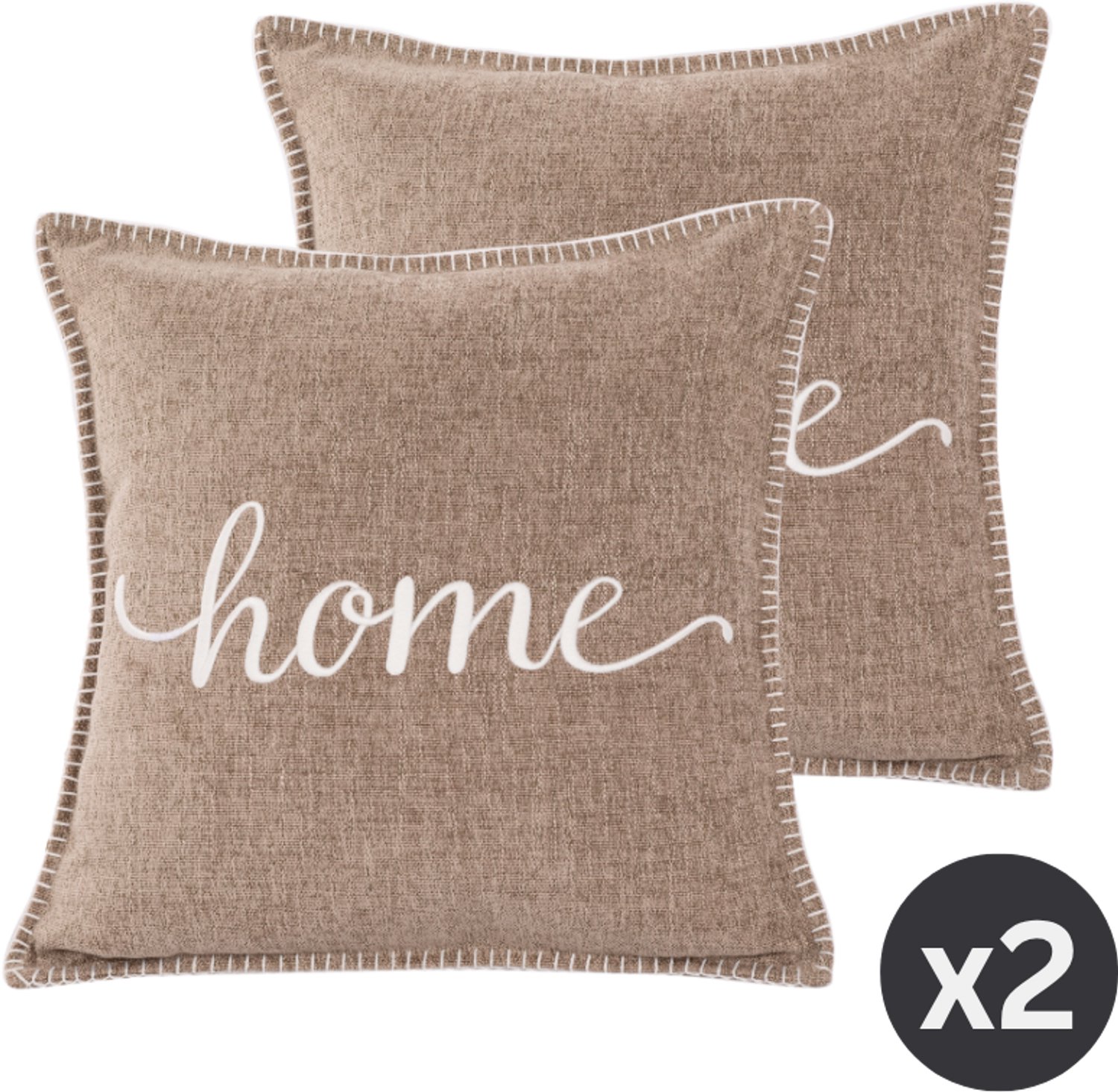 Tiseco HOME STUDIO - Kussen (gevuld) DAMIAN - Geborduurde WELCOME tekst - Vierkant - 45x45 cm - Zand SAND