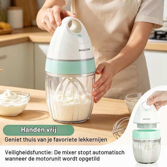Kleine Elektrische Mixer - Wit - Draagbare Keukenmixer voor Eieren, Room en Koffie — afbeelding 3
