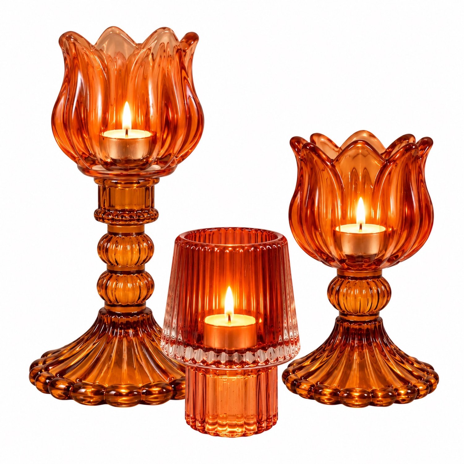 Winq Theelichthouder Oranje en Amber Set 3-Waxinelichthouders oranje: amber