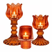 WinQ-Theelichthouder Oranje en Amber Set 3-Waxinelichthouders