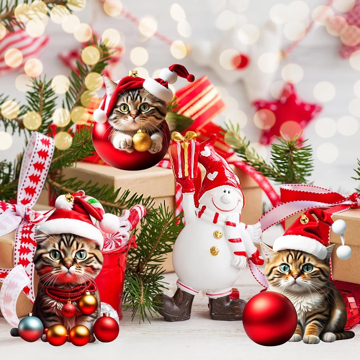 kerstballen katten - 10 stuks - Kersthanger Katten - kerstdecoratie - Kerstballen Kat Set - 2D Acryl Kerstboom Decoratie - kerstdecoratie voor binnen - Katten Kerstornamenten - Schattige Kitten Hangende - Kerstboomversiering - kerst decoraties – foto 5
