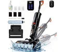 Grenintol Vloerreiniger – Nat en Droog Stofzuiger – 15kPa – 180° Platliggend – Stofzuiger met dweilfunctie – Zelfreiniging met Geëlektrolyseerd Water – Automatische Droging – Dubbelzijdige Randreiniging – 35 Min Accuduur – Oranje