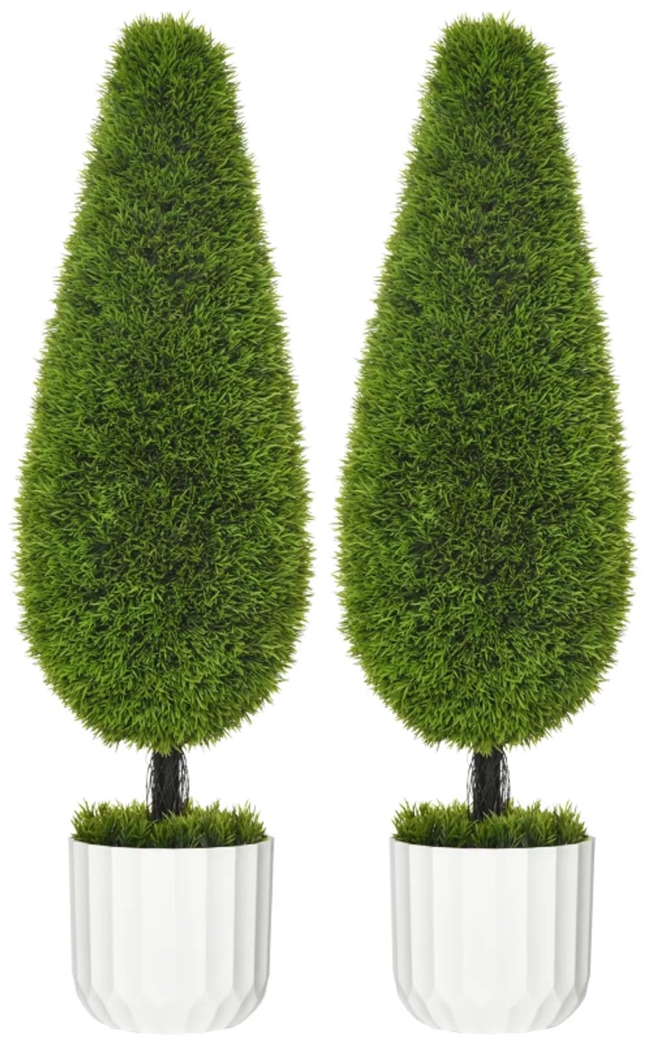 ZYLARO Kunstcipres - Set van 2 - Inclusief plantenbak en kunstmos - Wit en groen groen+wit