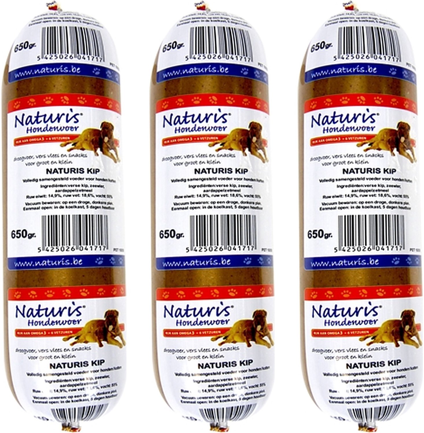 Naturis Houdbaar Kip - Versvlees Hond Voeding met Zeewier 650gr - 3 stuks - Multipack