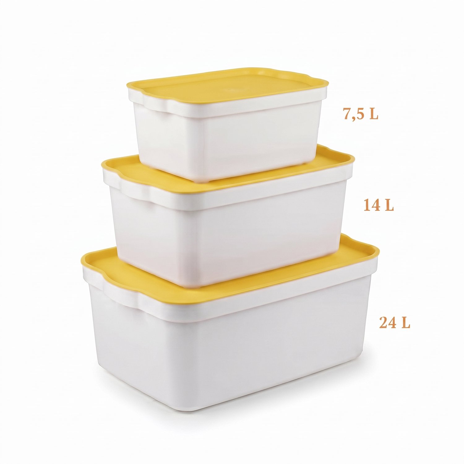 INDECOR Opbergboxen met Deksel Set van 3 – 7,5L, 14L en 24L – Kunststof Opbergdozen met Geel Deksel – Opbergbox voor Kleding, Sokken en Accessoires