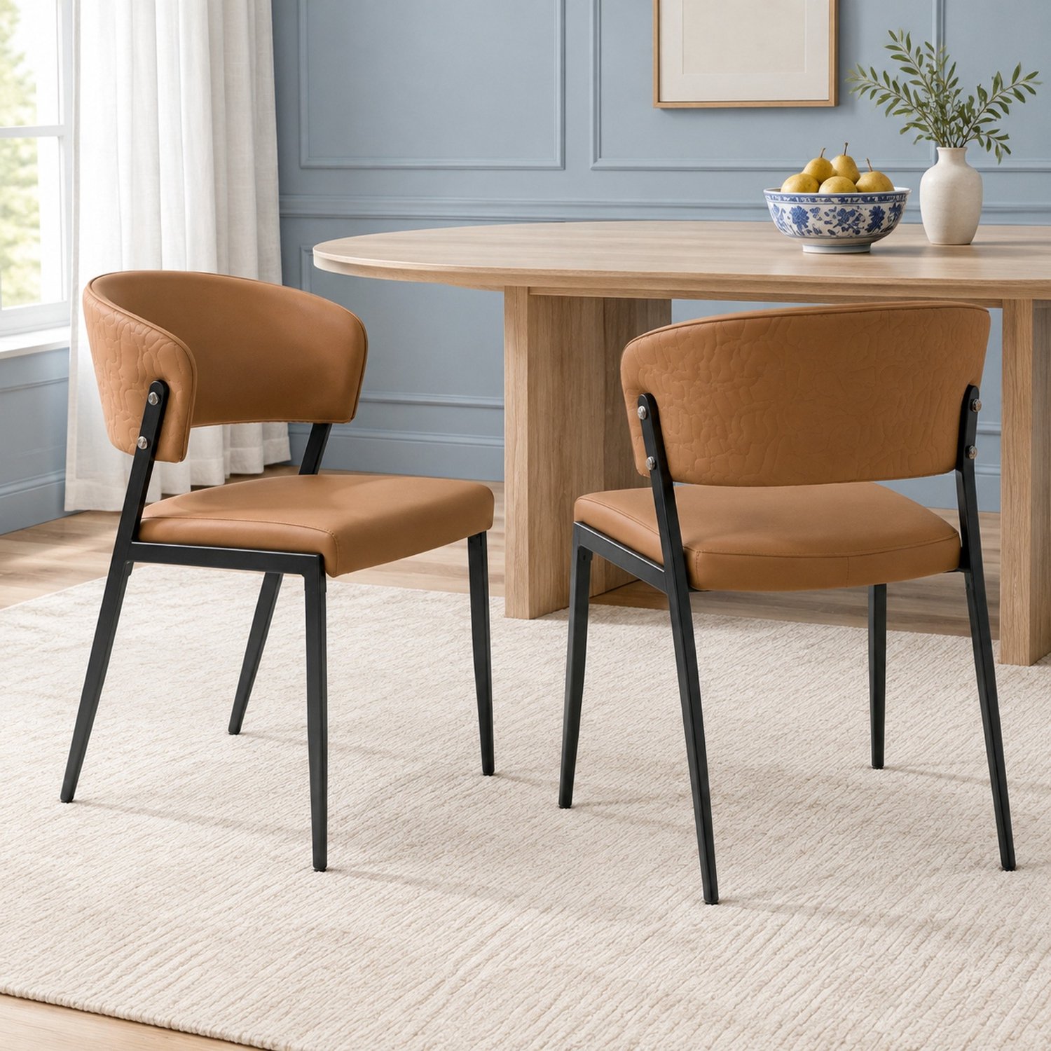 MODFU Eetkamerstoelen Set Van 2 - Gewatteerd - Met Armleuningen - Metaal En Kunstleer - Bruin