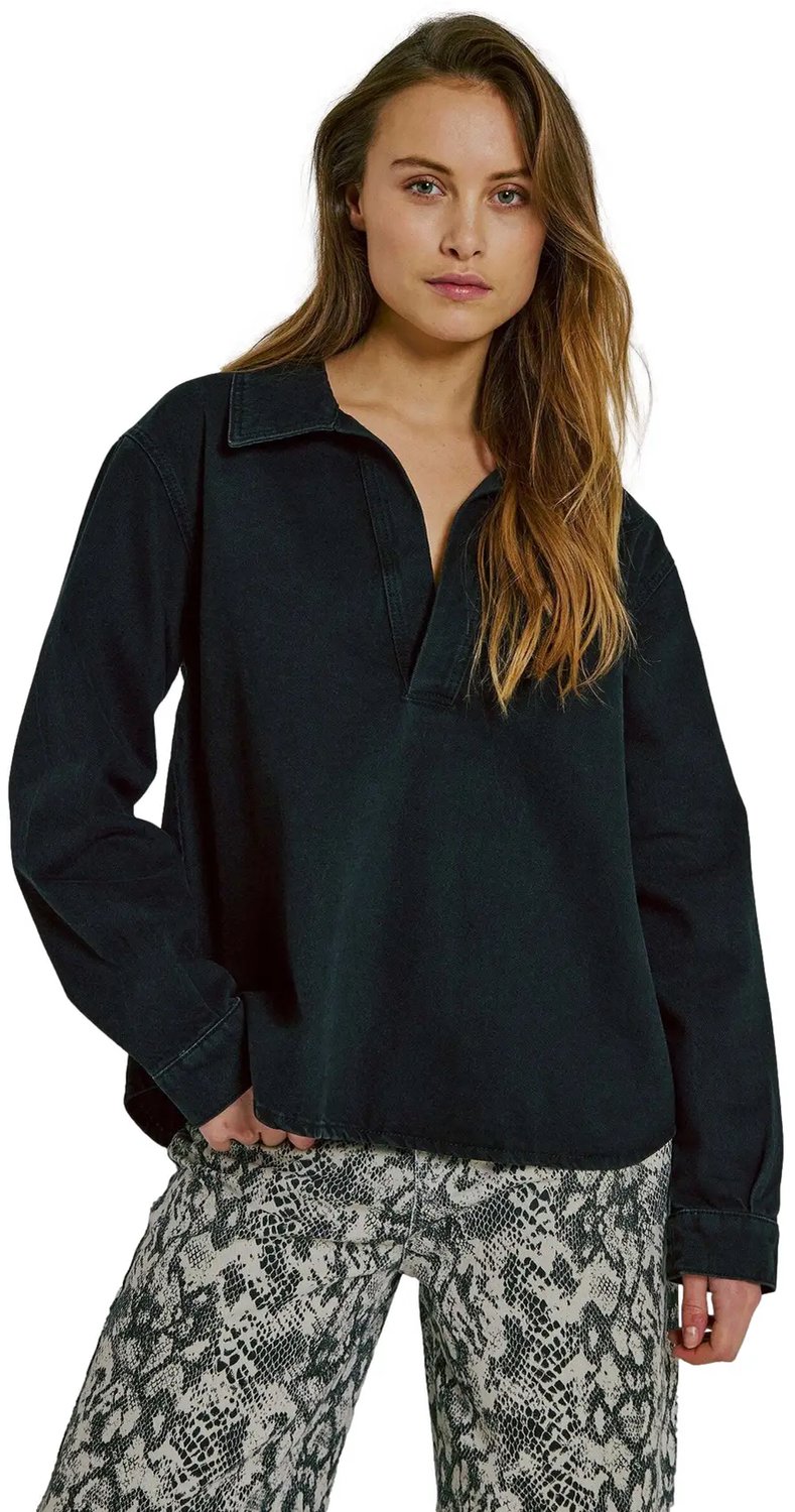 V-hals spijkerblouse dames Norr Hannali Zwart