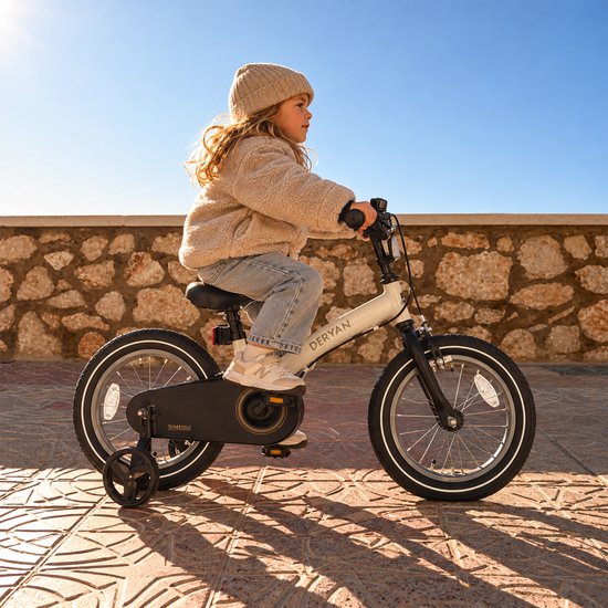 Deryan Luxe Kinderfiets 14 inch - 3 in 1 - Loopfiets - Sand — afbeelding 2