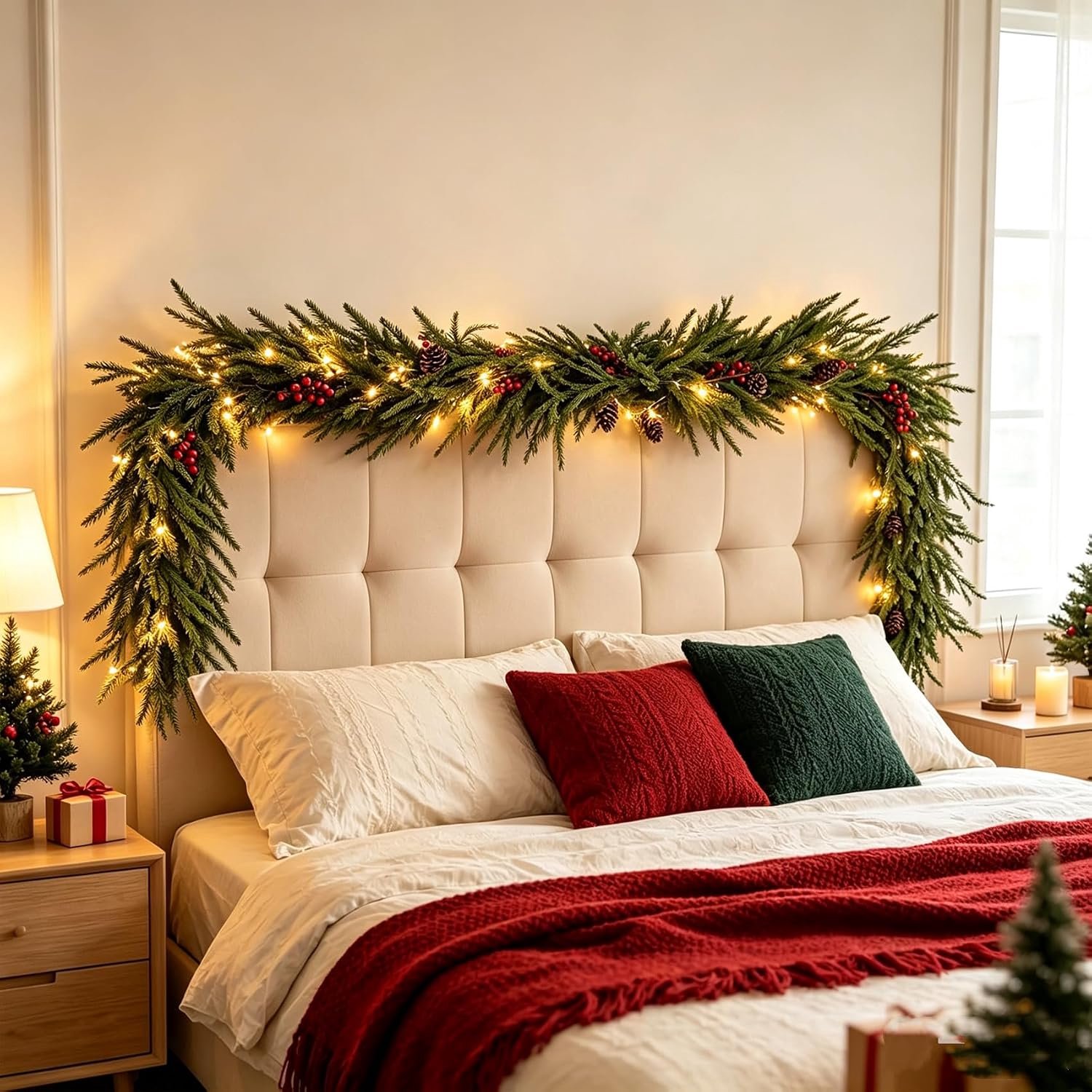 Guirlande Met verlichting - 1.8m - Kunstkerst Guirlande met 35 LED - Kerstguirlande - met rode bessen - Kerstdecoratie - Voor open haard, trap, deur, kerstdecoratie – foto 4