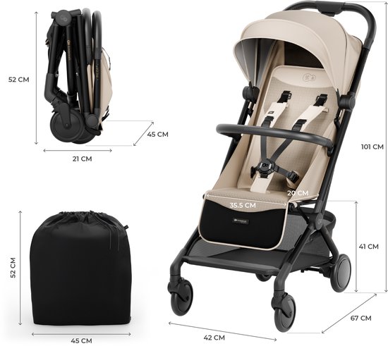 Kinderkraft PILOT2 Kinderwagen - Reisbuggy - Verstelbare buggy - Waterdichte materiaal met UPF50 - Zwenkbare voorwielen - Snel opvouwbaar - Tot 22 kg - Beige van Merkloos — afbeelding 3