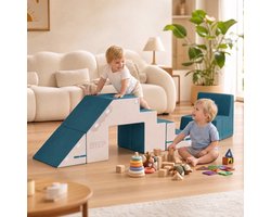 Foam Klimblokken / Zachte Klimblokken / Softplay Blokken – 2-delig – vanaf 6 maanden – Schuim / Crèmewit/Blauw