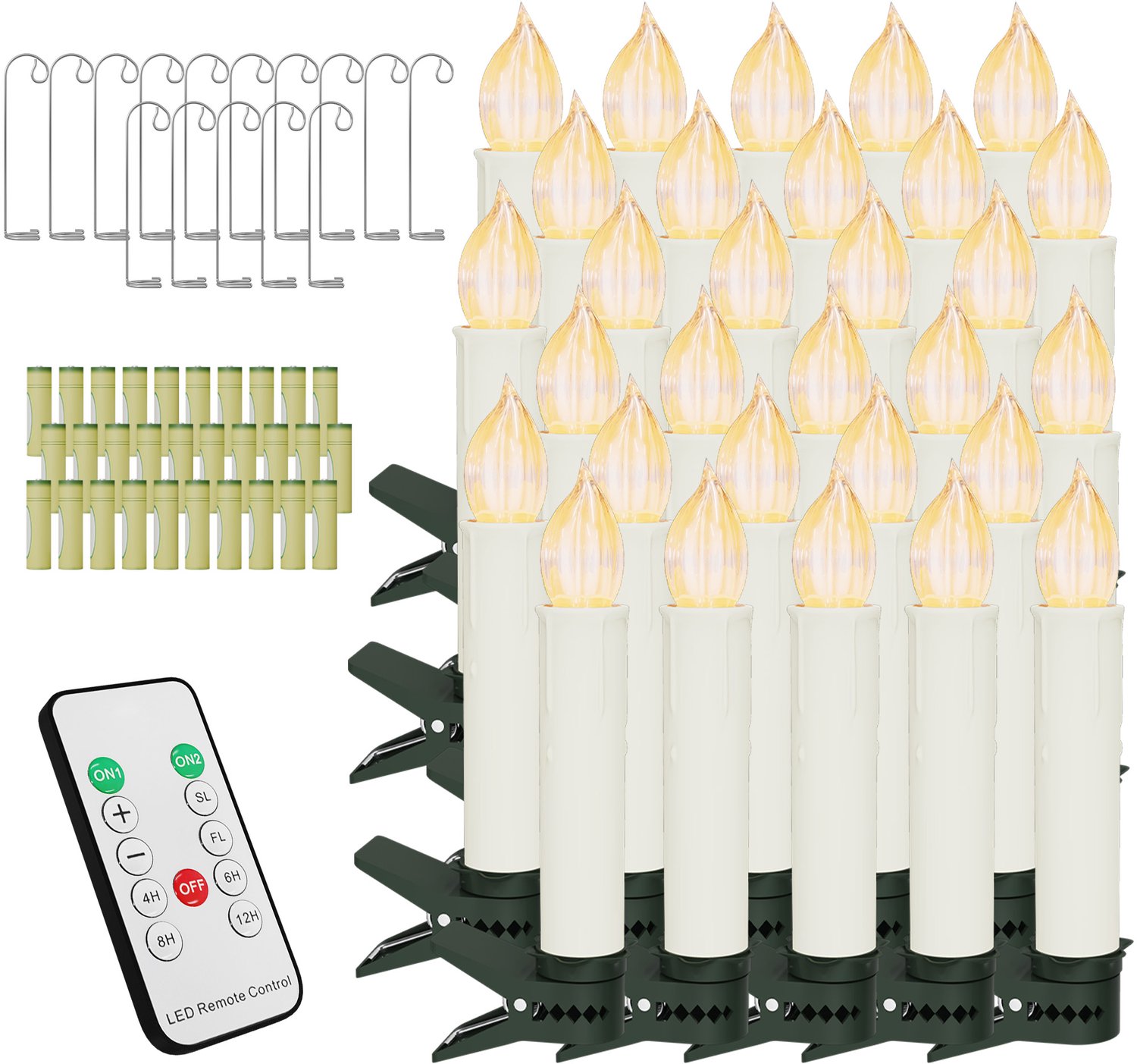 NAIZY LED Kaarsen 30 Stuks - Warm Wit - Kerstboomkaarsen met Clip - Timer & Afstandsbediening - IP44 - Batterijen Inbegrepen - NAIZY Warm wit licht