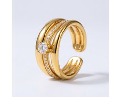 Lundholm Silja Ringen Dames Goud Kleurig - Verstelbare Statement Ring met Zirkonia Steen - Ring met Steen One Size - Premium Stainless Steel Jewellery - Hypoallergene Sieraden - Cadeaus voor Vrouwen - Sinterklaas en Kerst Cadeautjes - my Lundholm