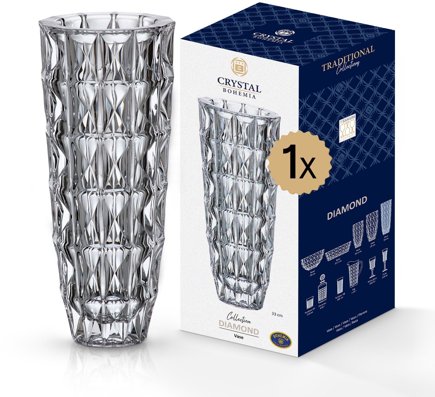 Crystalite Bohemia Diamond vaas 33 cm doorschijnend