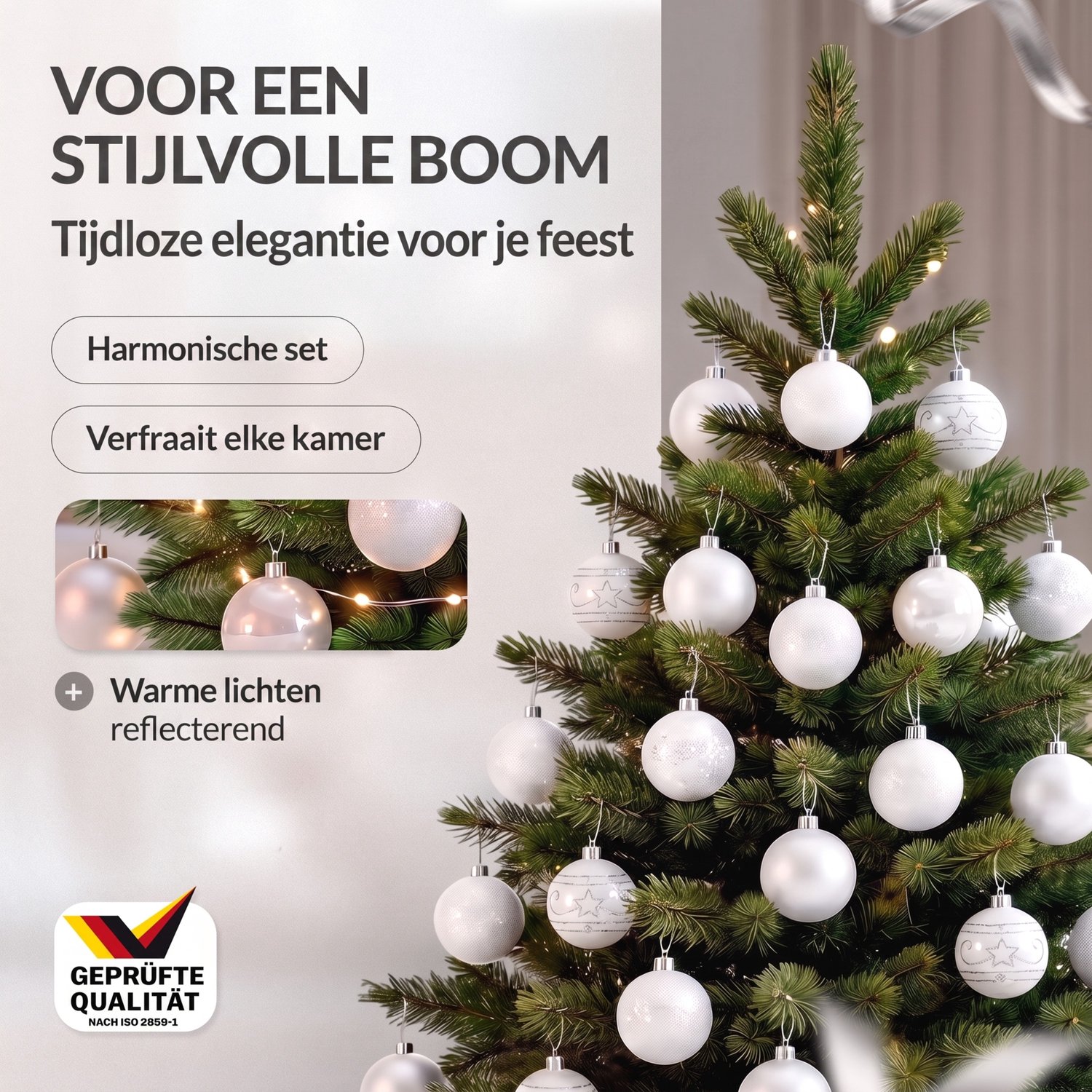 Kerstboomballen 24st Ø6cm - Mat Glanzend Glinsterend - Kunststof Wit – foto 4