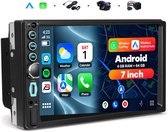Boscer Autoradio 2Din Universeel - Android 15 - Apple Carplay & Android Auto (Draadloos) - 7 Inch HD Touchscreen - 4+64GB - GPS Navigatiesysteem - USB, USB-C, Aux, SD, WiFi, Bluetooth - MP5 - Achteruitrijcamera & Microfoon