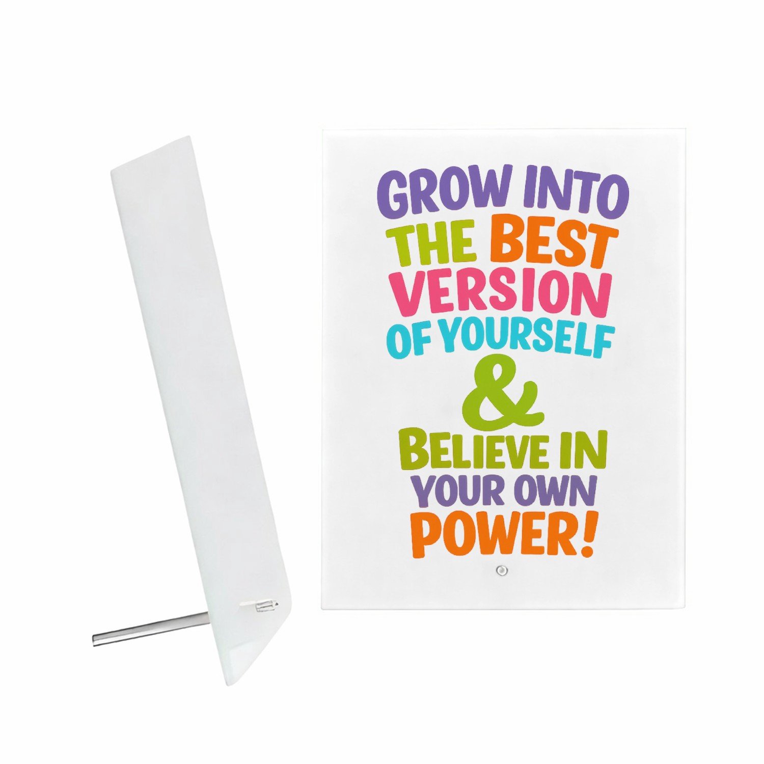 Mr Cadeautjes Glazen fotopaneel Een vrolijke zelfaffirmatieposter met een andere focus op gr - 15 x 20 cm, staand - glas, decoratie, wanddecoratie | cadeau Wit