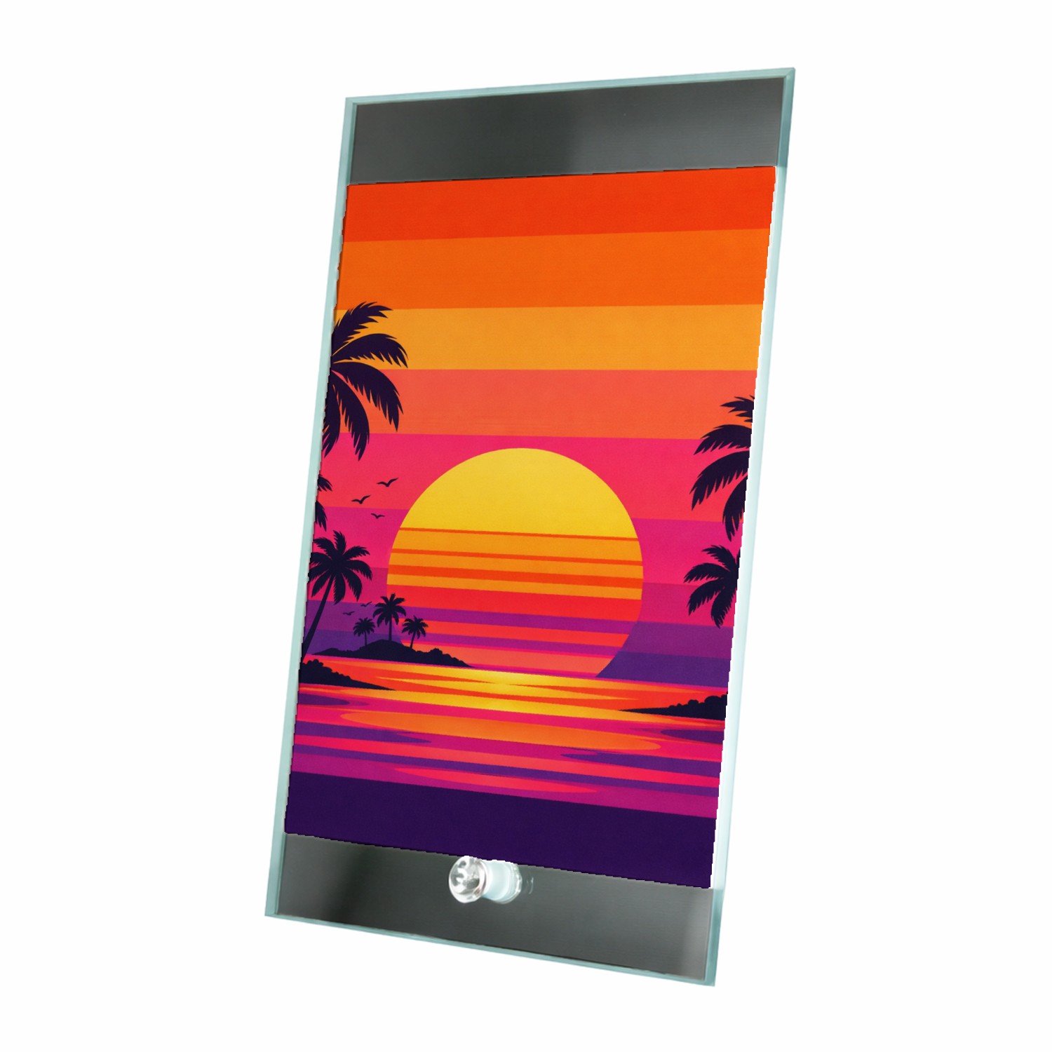 Mr Cadeautjes Glasframe 15 x 23 - design Retro zonsondergang met palmen | cadeau Wit