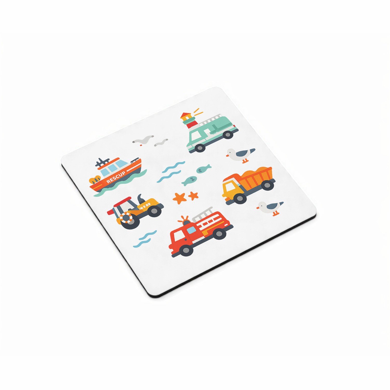 Mr Cadeautjes MDF magnetische fotolijst vierkant 9,5 - design Reddingsvoertuigen op zee | cadeau Wit