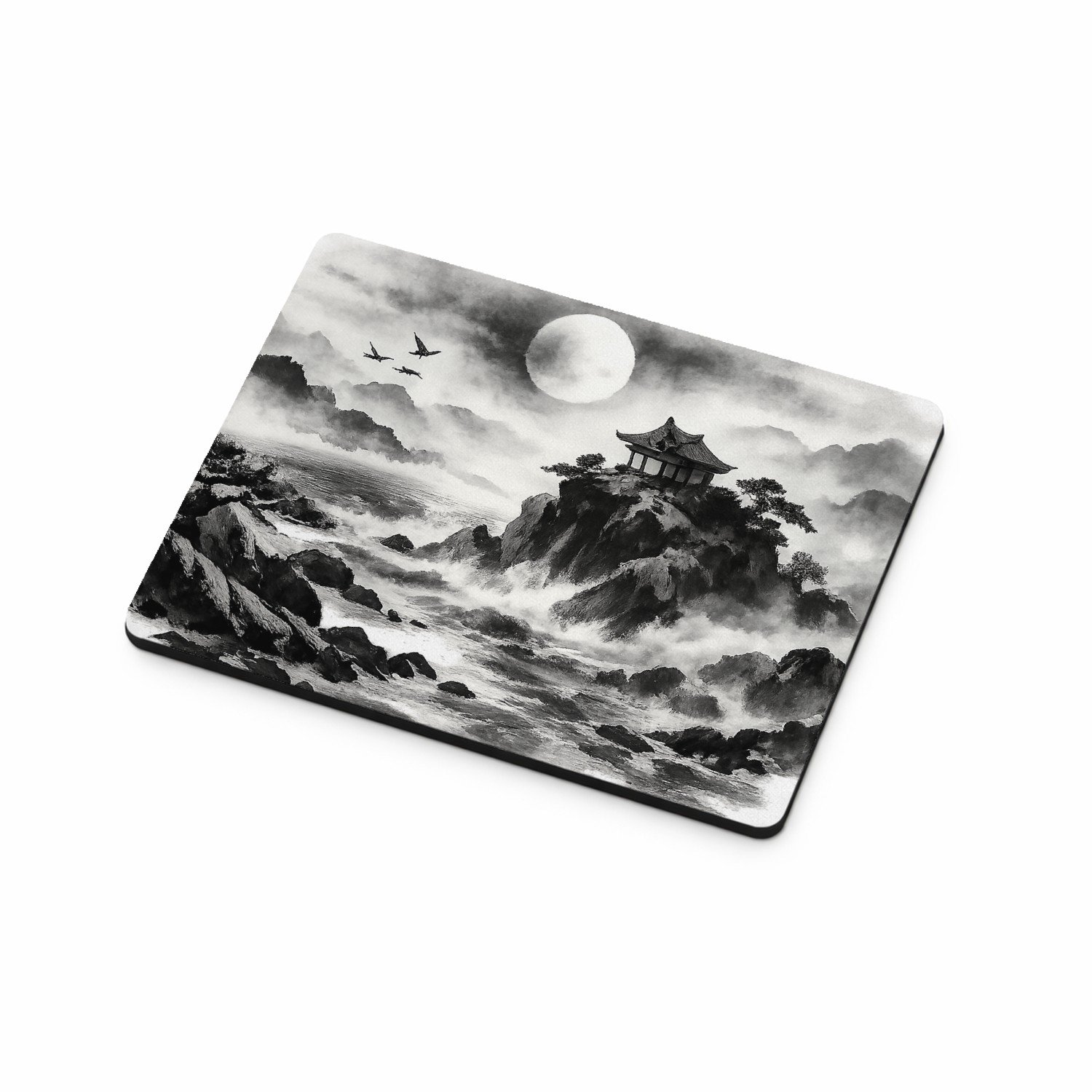 Mr Cadeautjes MDF magnetische fotolijst 9 x 7 - design Nachtelijk kustpanorama met rotsen, maan, golven en een klei | cadeau Wit