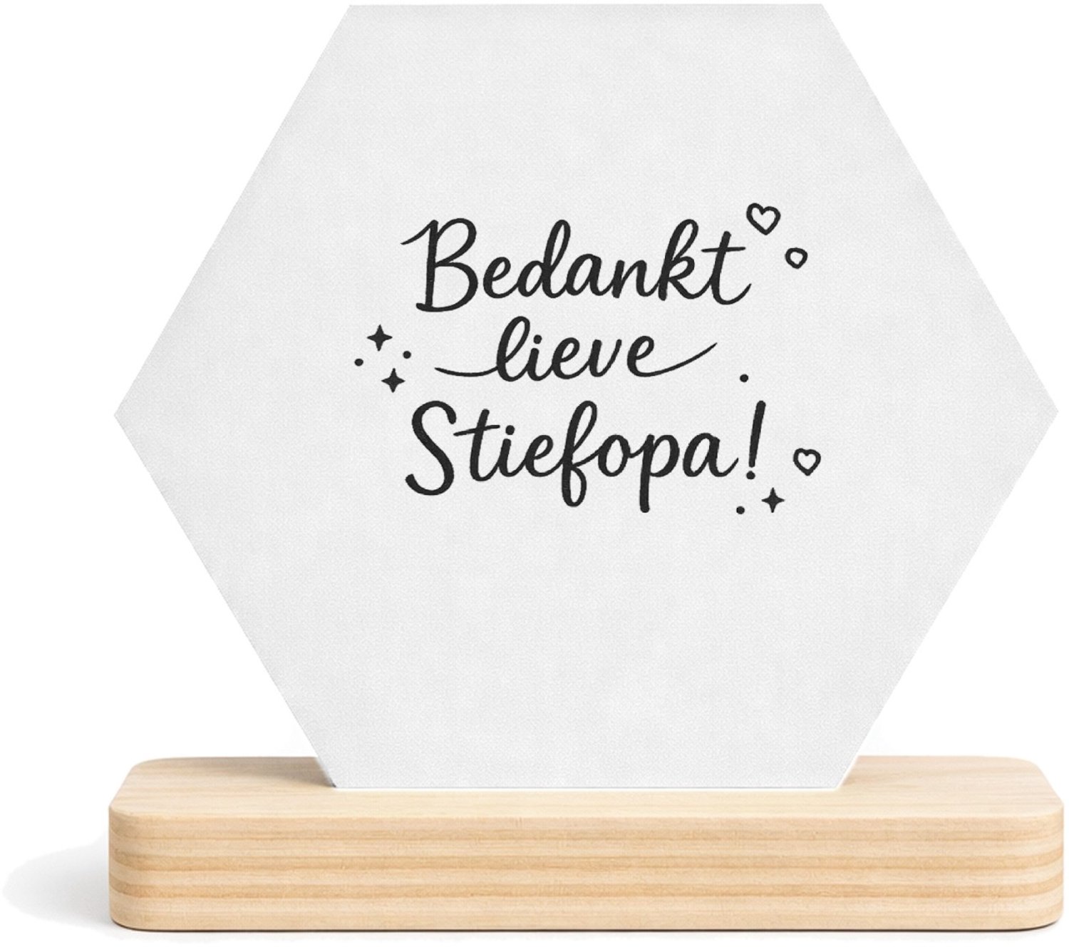 Mr Cadeautjes MDF fotolijst/inleg hexagon 14 x 13 - design Persoonlijk bedankje voor een stiefopa in speelse, sobere ty | cadeau Wit