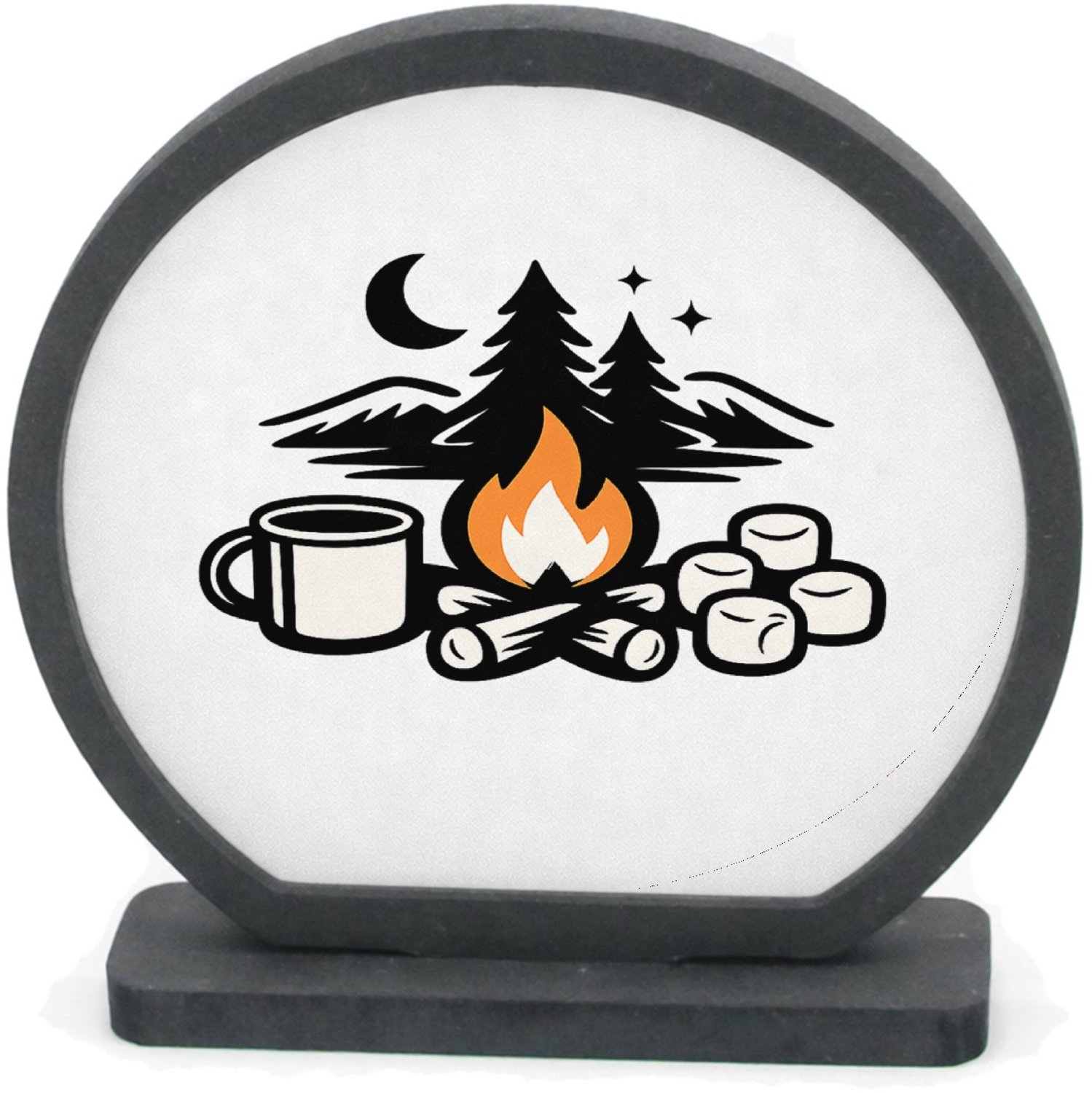 Mr Cadeautjes Houten fotolijst rond met MDF inleg - design Gezellige herfst-camping quote met warme sfeer en een speels | cadeau Wit