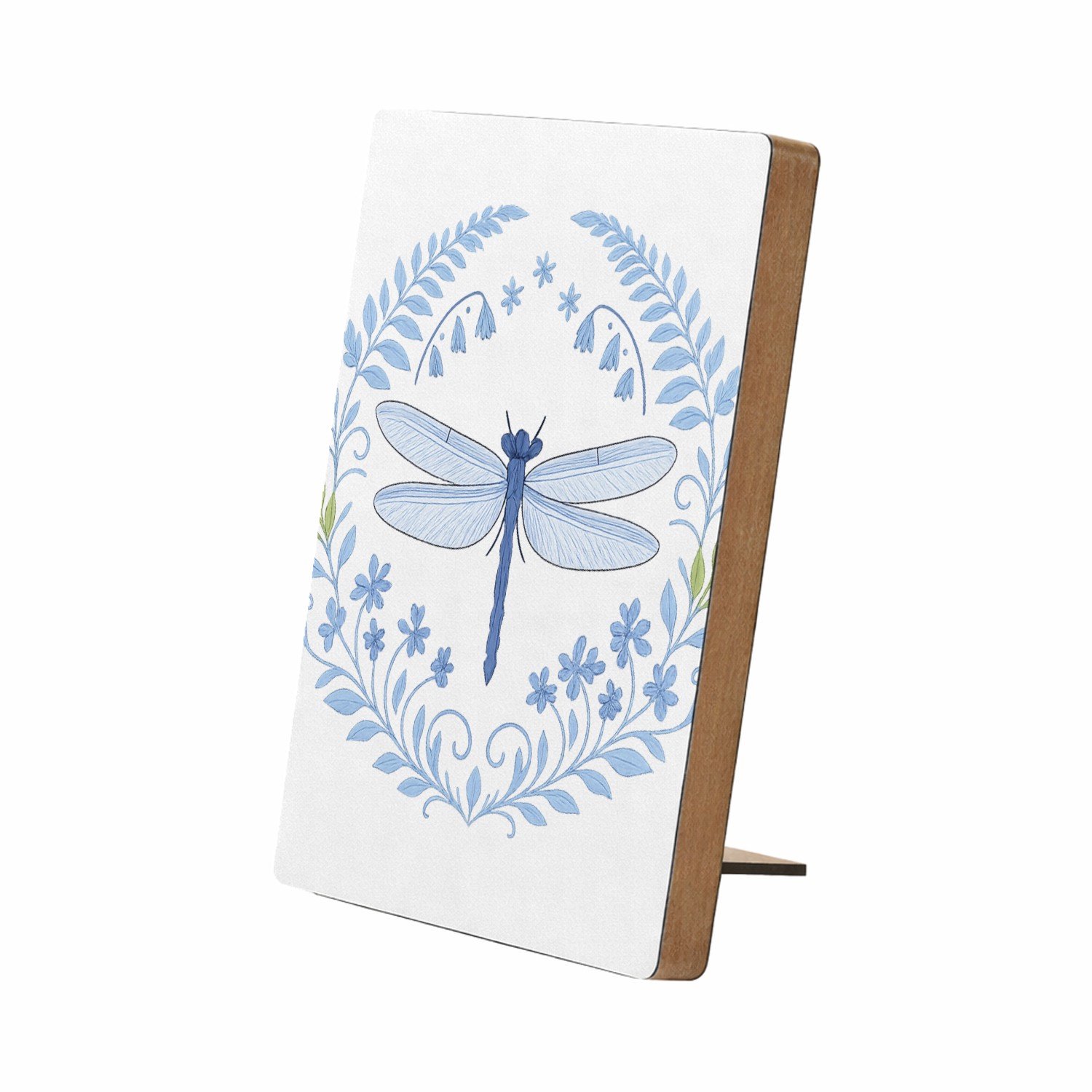 Mr Cadeautjes Glasframe/MDF 12,7 x 17,8 - design Serene bosrand met libellen en varens in een verfijnd blauw| cadeau Wit