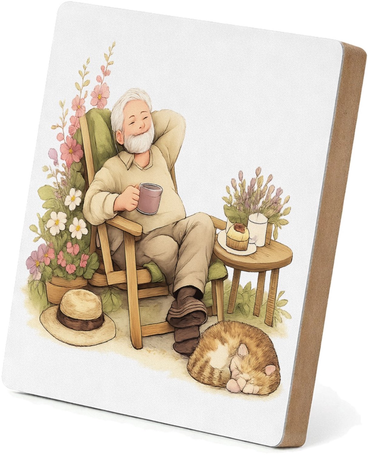 Mr Cadeautjes MDF staande fotolijst 15,2 x 15,2 - design Een vrolijke overgangsillustratie rond vrijetijd en rust, me | cadeau Wit