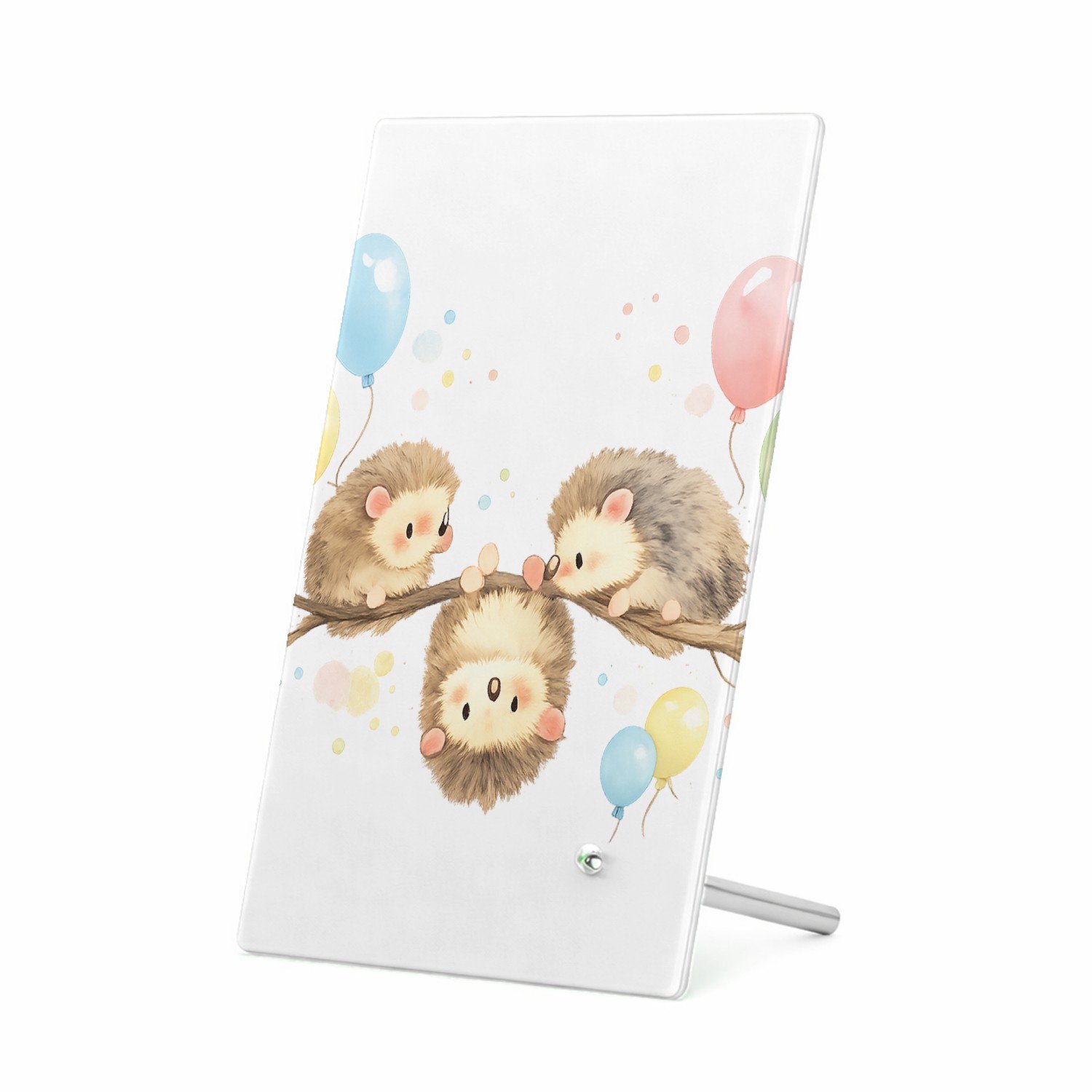 Mr Cadeautjes Glasframe 11 x 16 - design Een zachte aquarelillustratie van drie kleine dieren op een | cadeau Wit