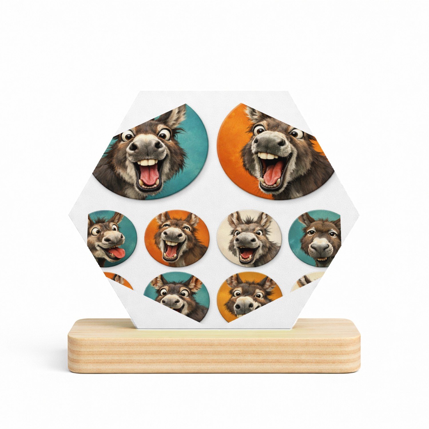 Mr Cadeautjes MDF fotolijst/inleg hexagon 14 x 13 - design Ronde set met grillige kippen- of hanenkoppen in een speelse | cadeau Wit