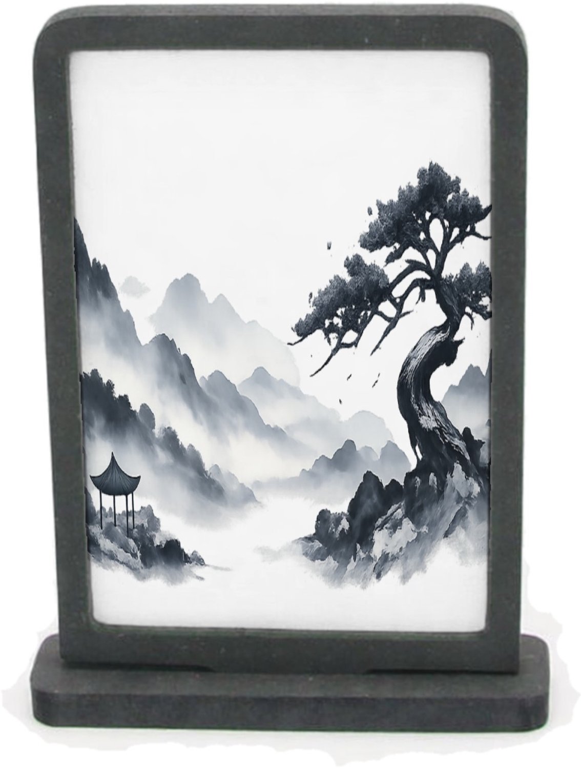 Mr Cadeautjes Houten fotolijst rechthoek met MDF inleg - design Elegante bospaadjes in mist met een enkele kromme den als bl | cadeau Wit