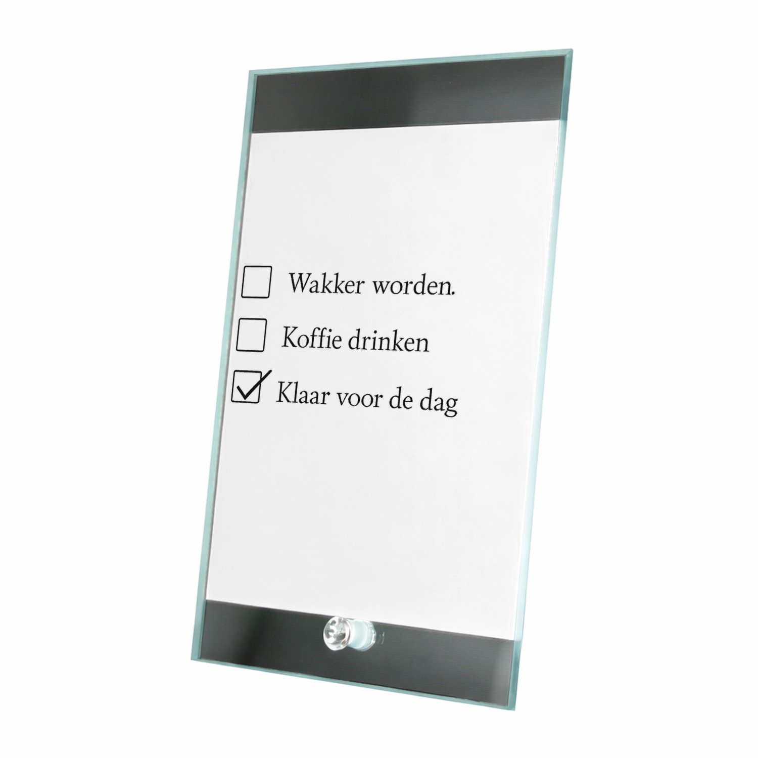 Mr Cadeautjes Glasframe 15 x 23 - design Een vergelijkbare droge checklistgrap maar dan rond ochtendg | cadeau Wit