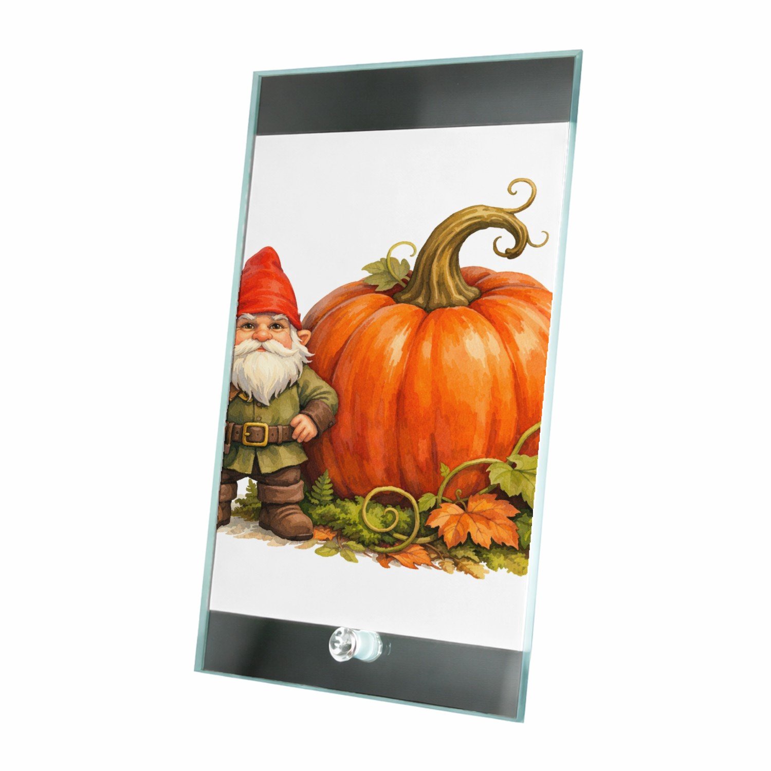 Mr Cadeautjes Glasframe 15 x 23 - design Een stoere kabouter die naast een gigantische paddenstoel st | cadeau Wit