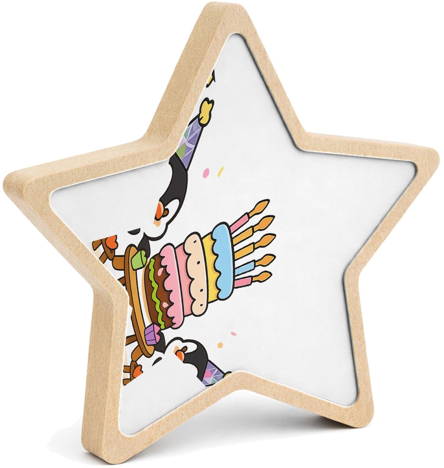 Mr Cadeautjes MDF fotolijst ster 14 x 13,5 - design Feestelijke dierenscène rond een opvallend centraal object| cadeau Wit