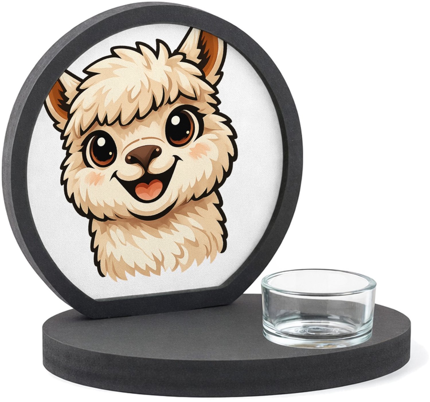 Mr Cadeautjes MDF inleg theelichthouder ~8 cm - design Een vrolijke alpaca met grote, nieuwsgierige ogen en een bre | cadeau Wit