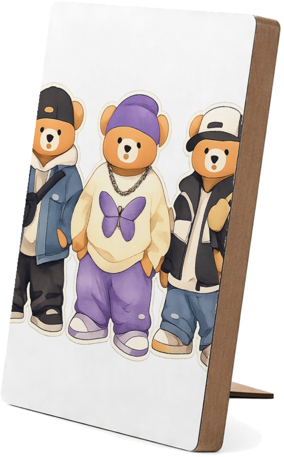 Mr Cadeautjes Glasframe/MDF 12,7 x 17,8 - design Een trio van konijnen als hippe stadsfiguren met jassen, pet | cadeau Wit