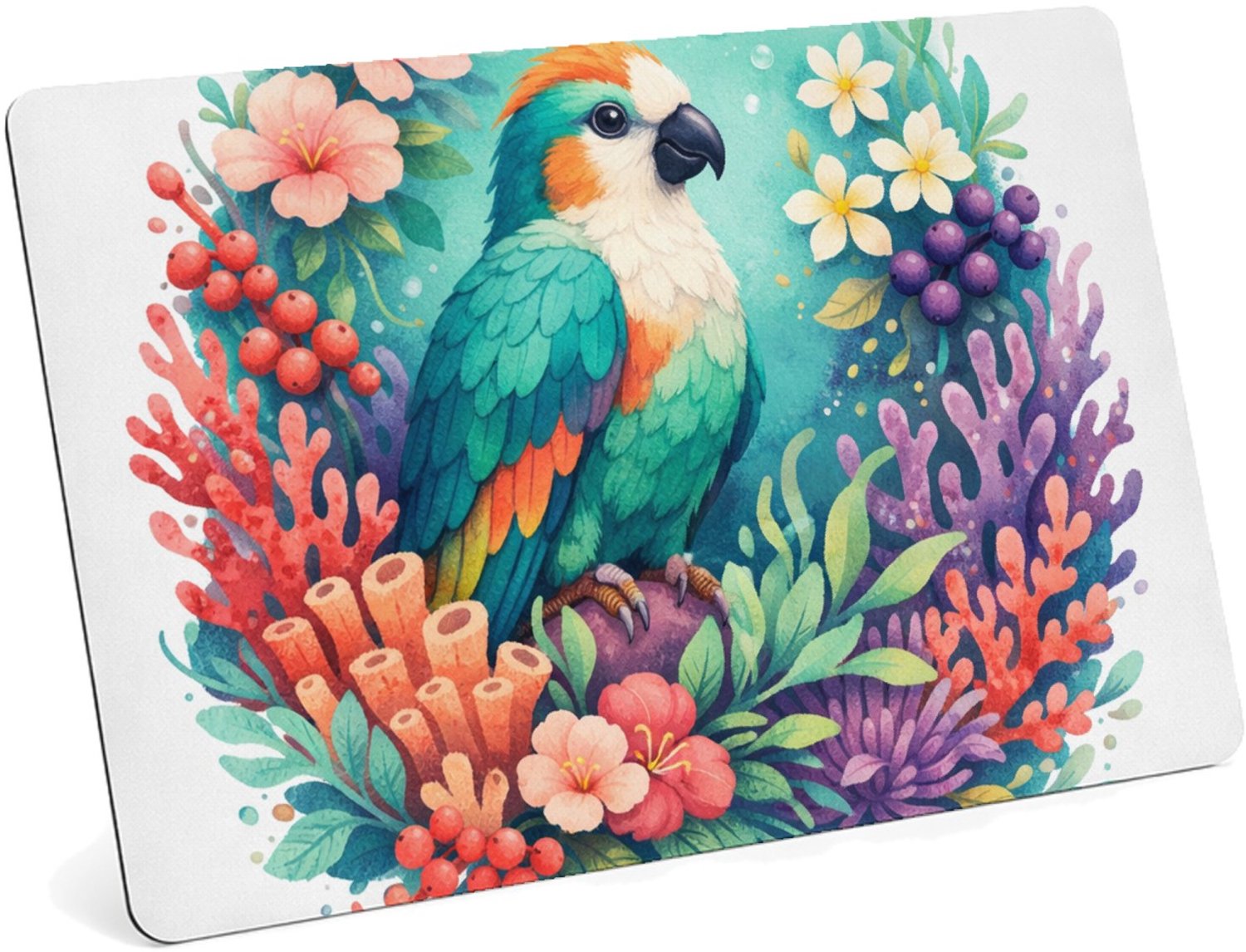 Mr Cadeautjes MDF magnetische fotolijst 28 x 19 - design Een tropische vogel in een weelderige bloemenzee met bladere | cadeau Wit