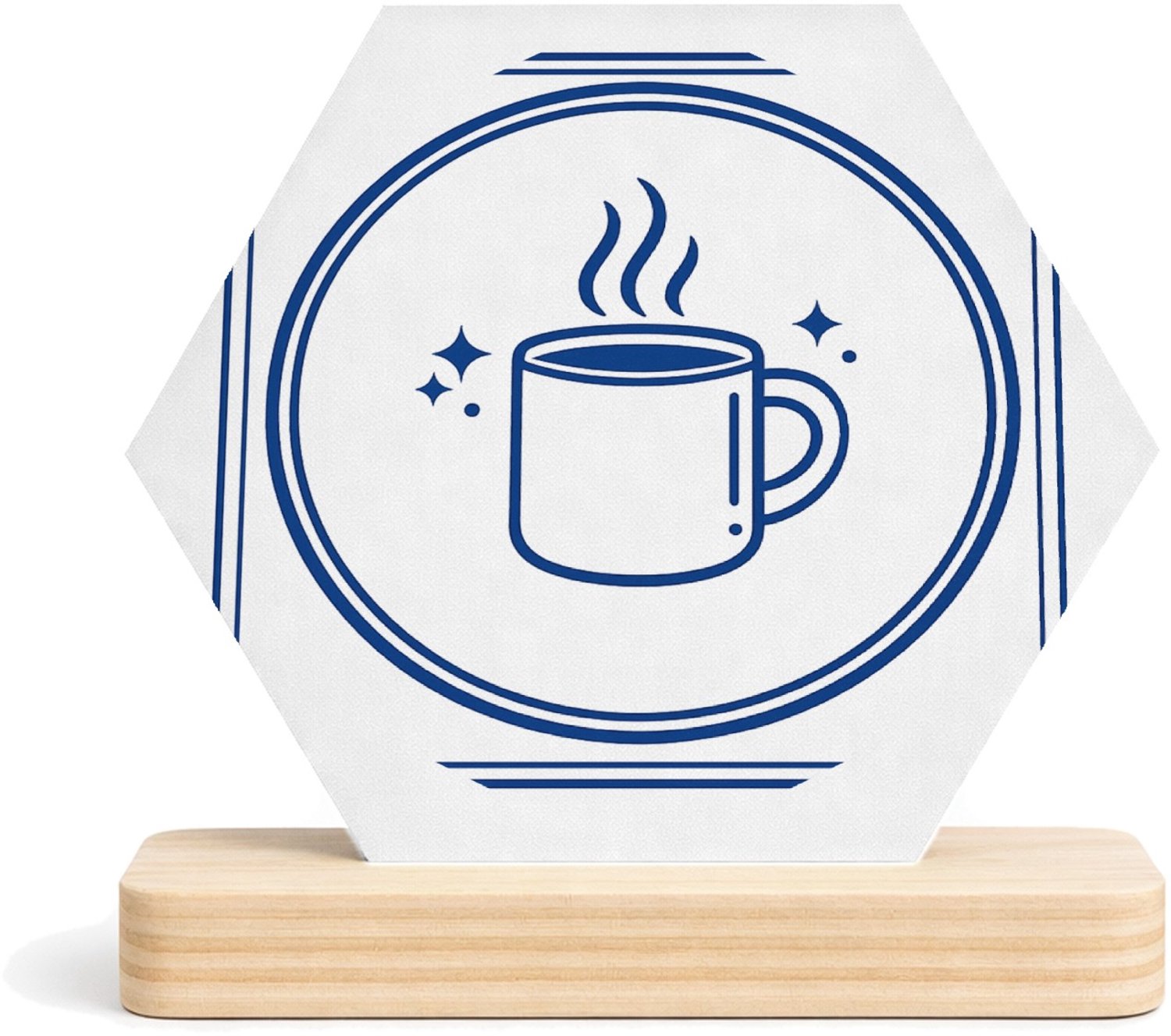 Mr Cadeautjes MDF fotolijst/inleg hexagon 14 x 13 - design Klassieke tegel met luchtige ochtendhumor rond koffie en cha | cadeau Wit
