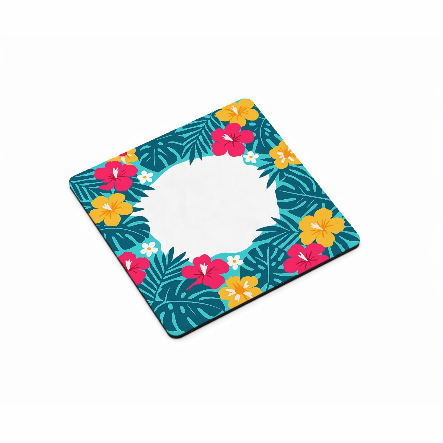 Mr Cadeautjes MDF magnetische fotolijst vierkant 9,5 - design Fris botanisch herhaalpatroon met een speels centraal labelv | cadeau Wit