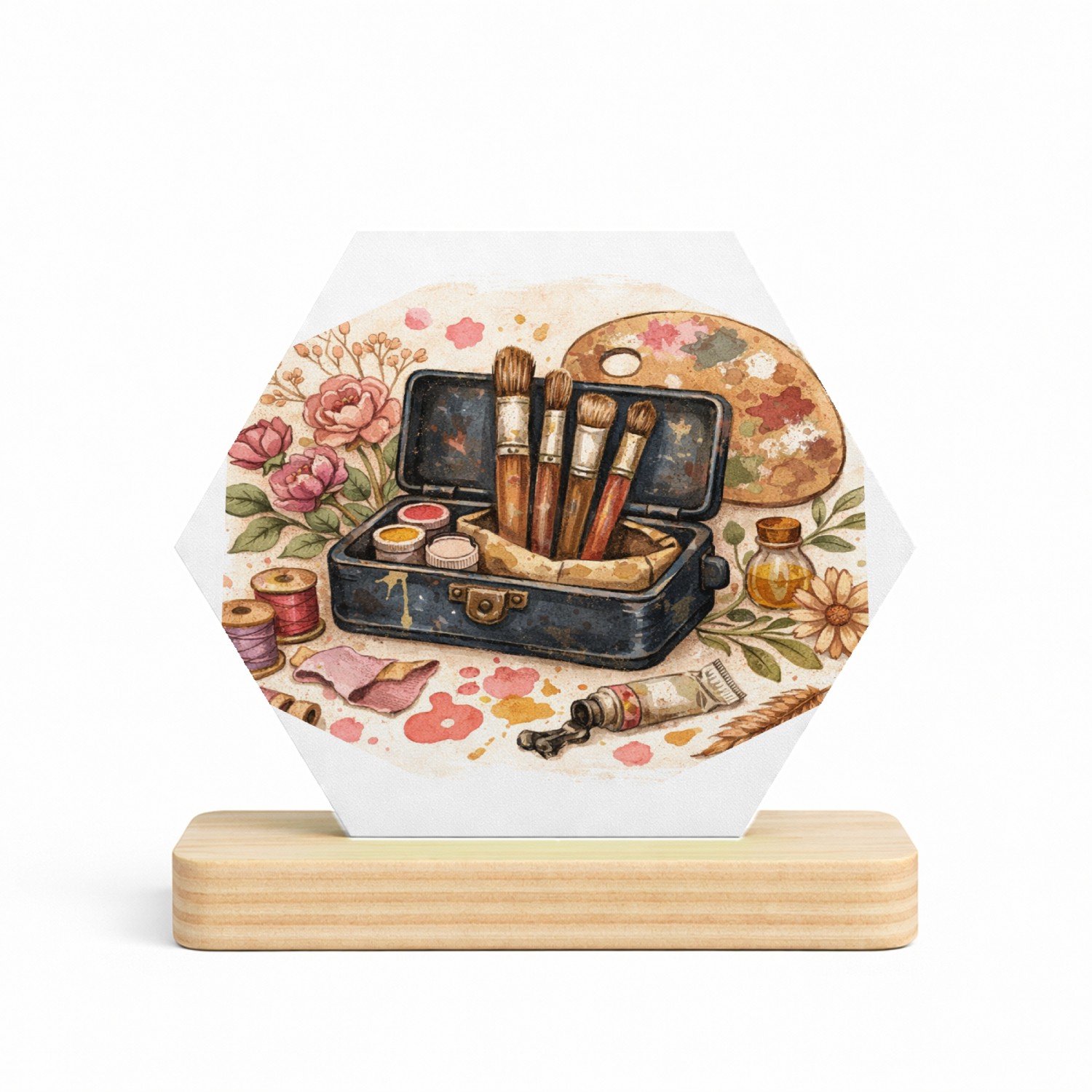 Mr Cadeautjes MDF fotolijst/inleg hexagon 14 x 13 - design Romantische hobbyprint met een centraal retro-object en loss | cadeau Wit
