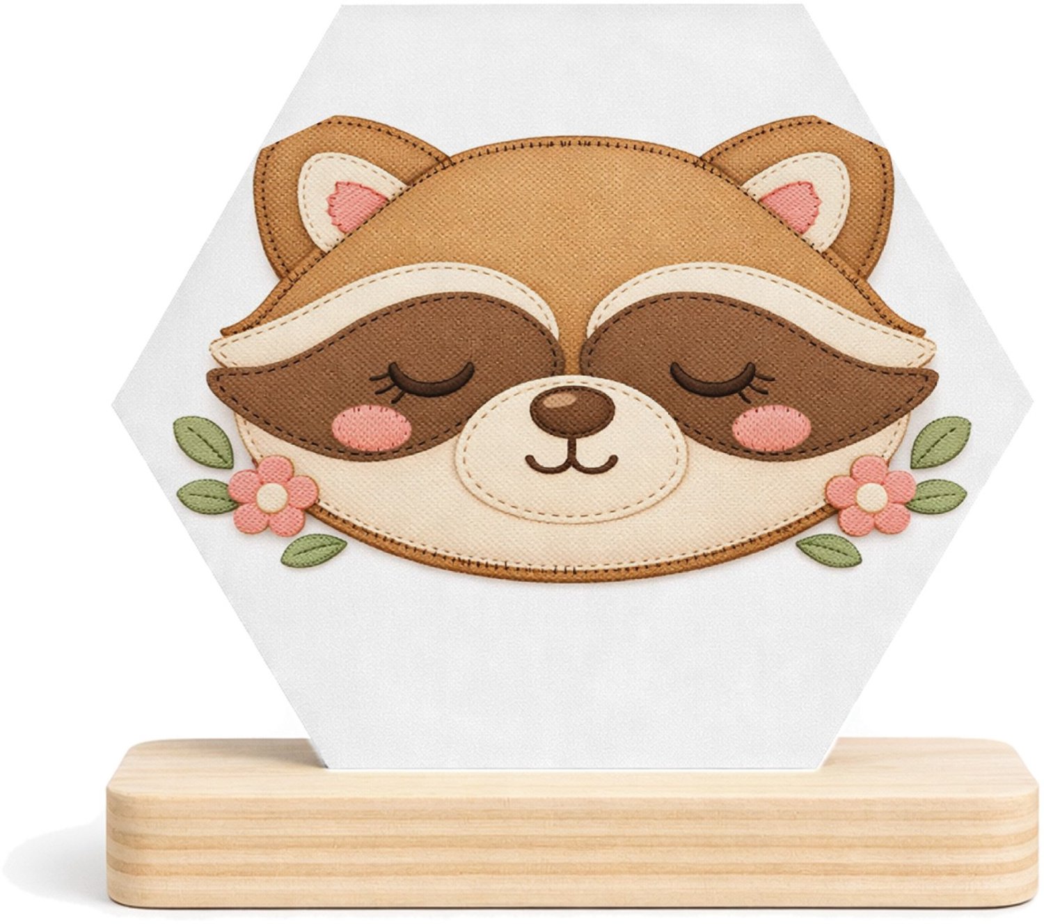 Mr Cadeautjes MDF fotolijst/inleg hexagon 14 x 13 - design Rond slaapvriendje met bosdier | cadeau Wit