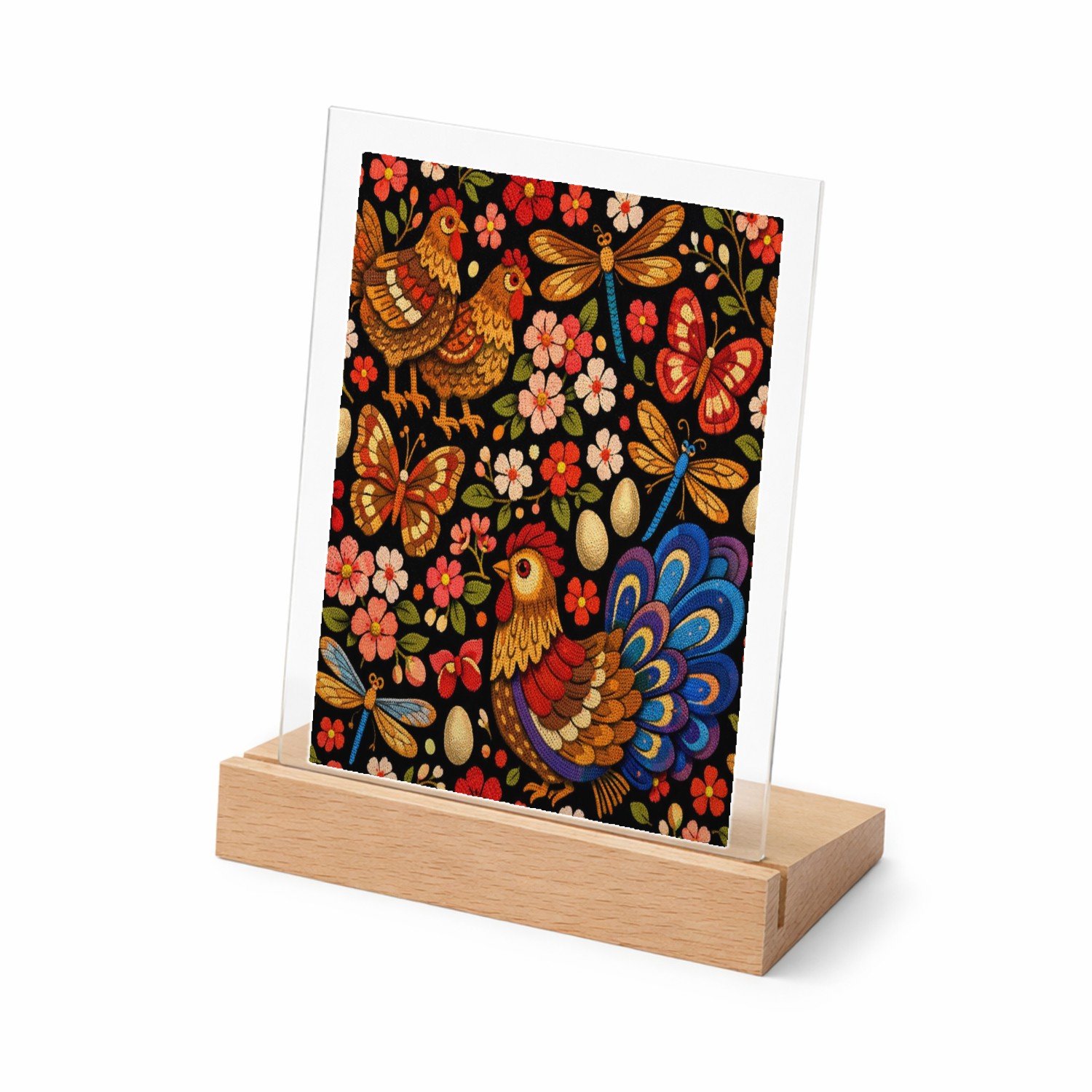 Mr Cadeautjes Glasframe met vaste tekst - design Een tuinpatroon met vlinders, libellen en bloemen in een han | cadeau Wit
