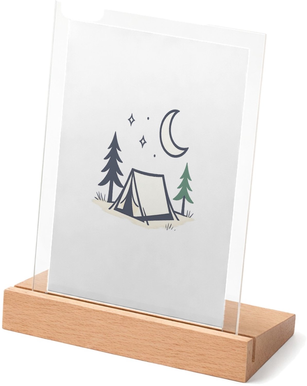 Mr Cadeautjes Glasframe met vaste tekst - design Minimalistische campingnacht met een kalme, speelse typograf | cadeau Wit