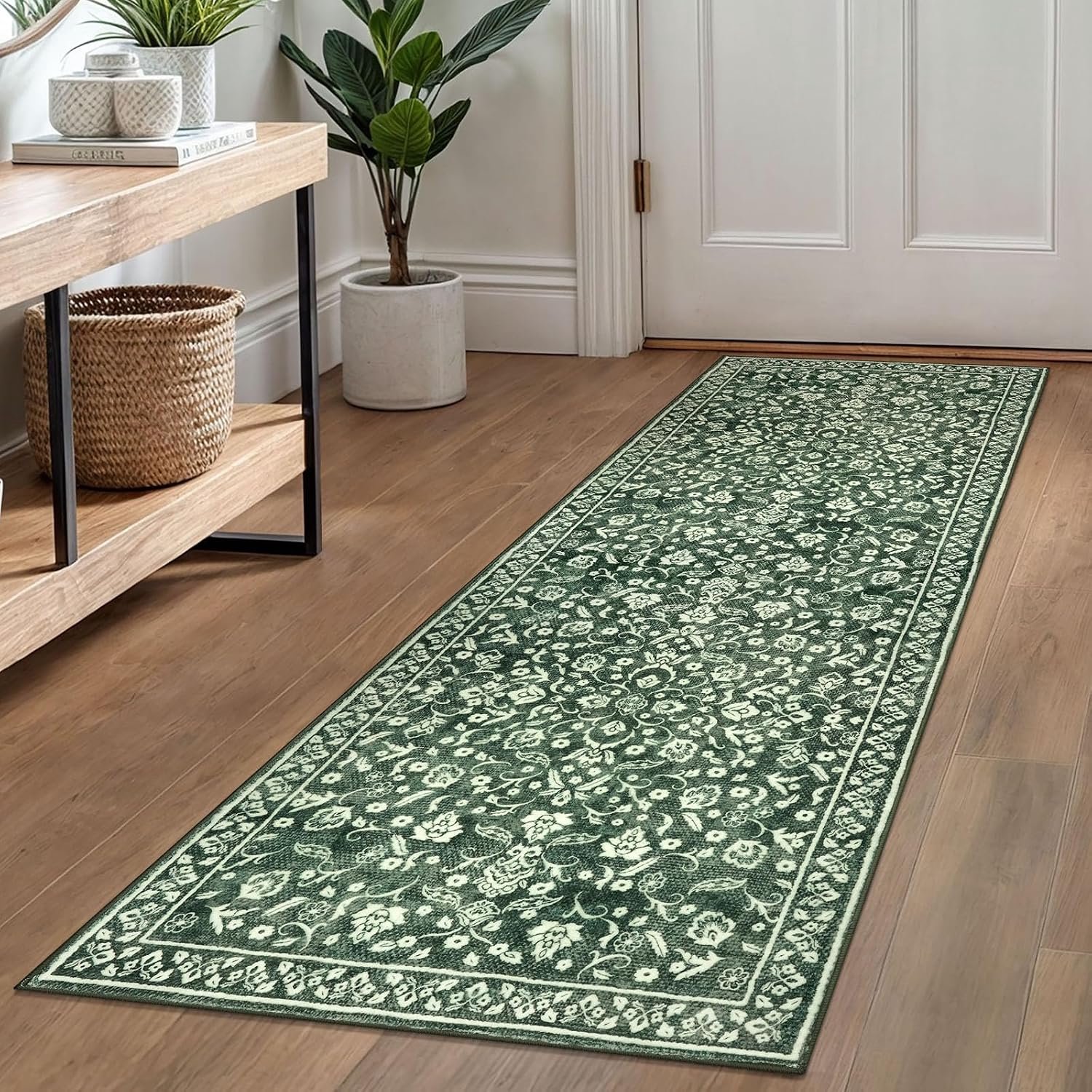 KZQ Wasbare Vintage Antislipmat 60x180 Cm - Stijlvolle En Duurzame Vloermat Voor De Hal En Entree groente