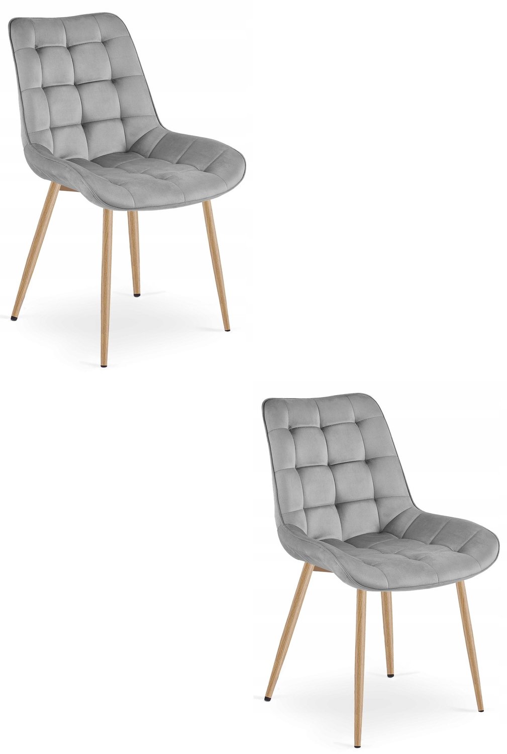 Oskar Set van 2 Eetkamerstoelen BERA – Lichtgrijs Velvet / Fluweel – Gestoffeerde Zitting – Metalen Poten in Eikenlook – Modern Scandinavisch Design – Voor Eetkamer, Keuken en Woonkamer