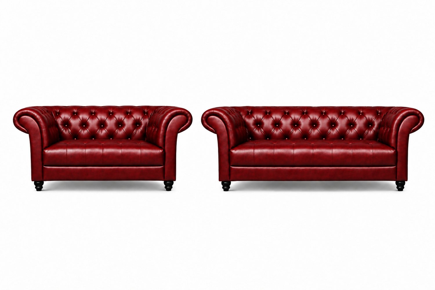 Meubeldistrict Chesterfield Banken Set 2 & 3 Zits - Curve Armleuningen - Rood - Chesterfield - Sofa - Bankstel