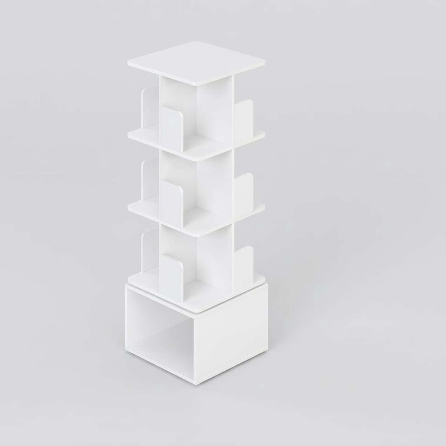 Klarven Boekenkast Wit - Draaibare Boekenkast - Boekenkastje - Boekenkasten - Bookcase - 360 Graden Draaibaar, Open Opbergvakken - 40x40x124,6 cm