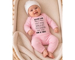 Baby geboorte cadeau Meisje Setje newborn | maat 50-56 | set roze romper lange mouw met tekst zwart Als het van papa en mama niet mag vraag ik het toch gewoon aan mijn oom en tante | Huispakje | Kraamkado