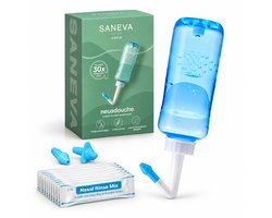 SANEVA® Neusdouche Starterskit Inclusief 30 Zakjes Neusspoelzout – Neusdouche Volwassenen & Kinderen – Neusspoeler – Neti Pot – 300ml