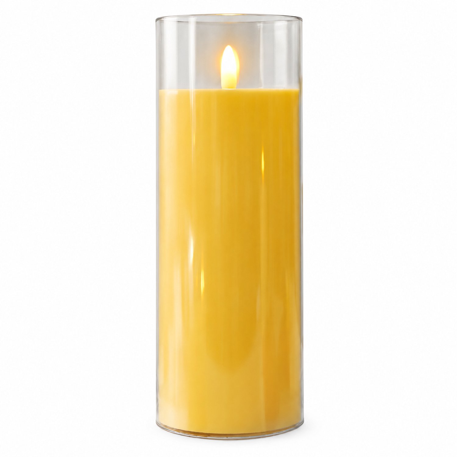SWGOTA led kaarsen - Acryl kaarslamp 7,5 x 20 cm met vlamvormige lichttop en transparante cilindervorm, voor feest- en tafeldecoratie Geel
